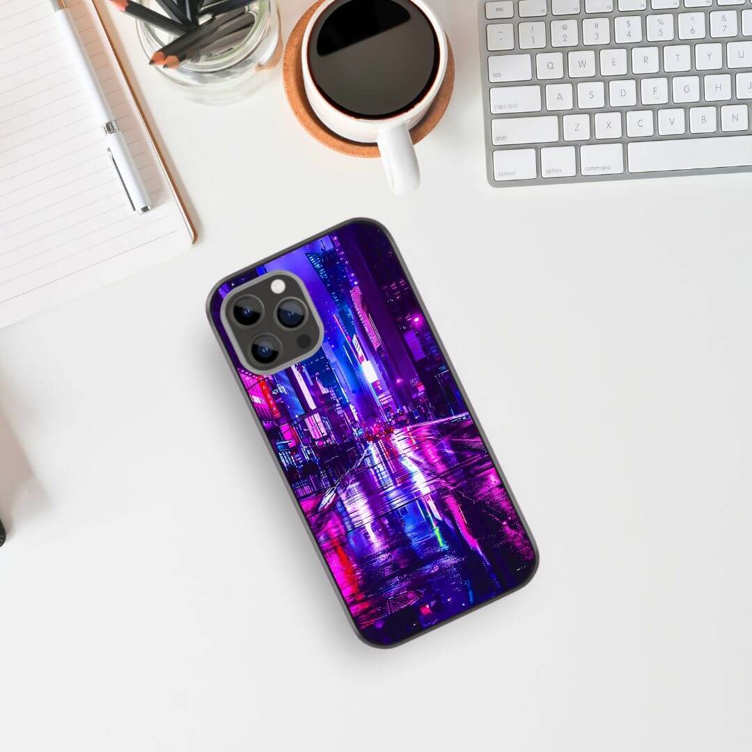Neon Futuristic City Glass Phone Case