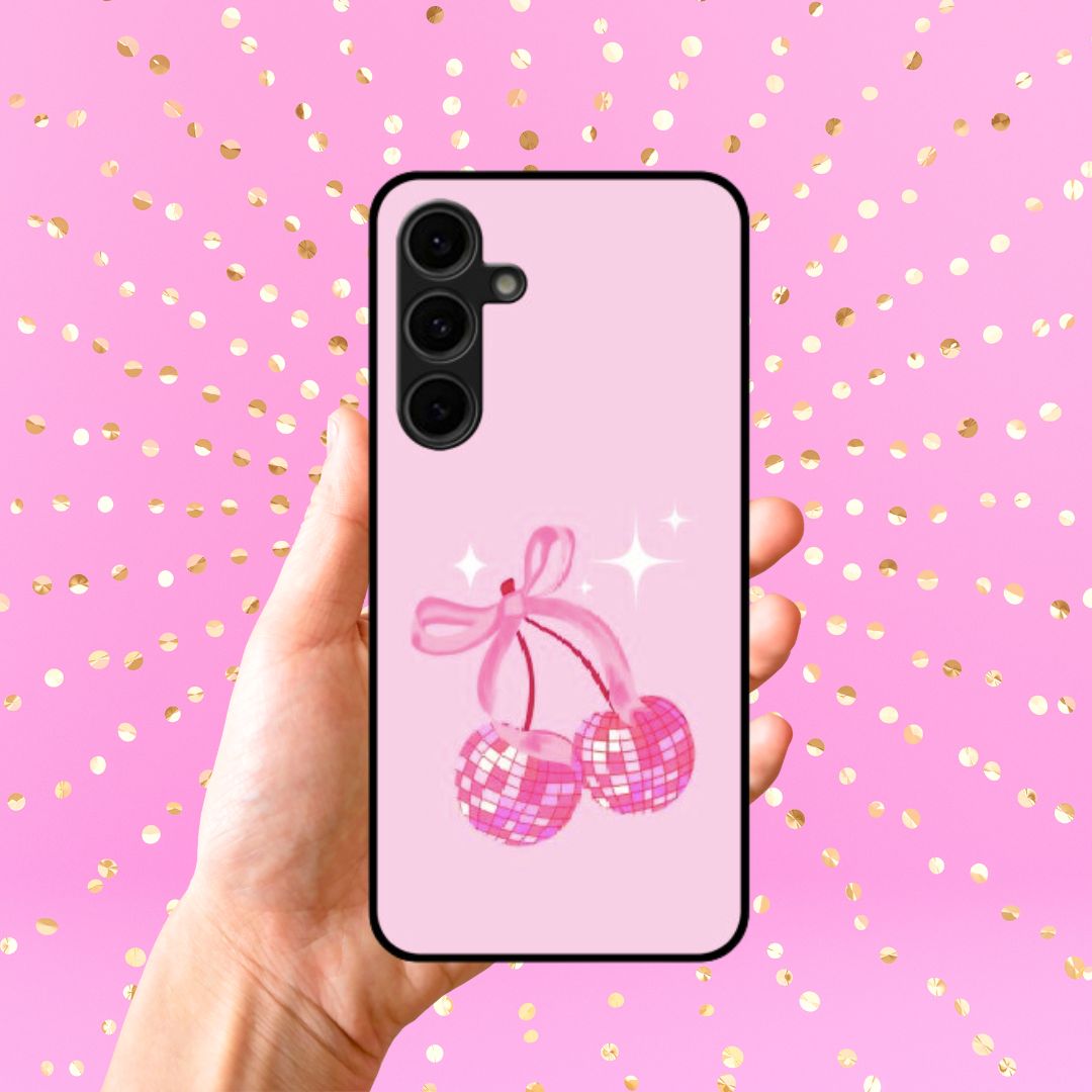 Disco Ball Cherry Coquette Pink Glass Phone Case