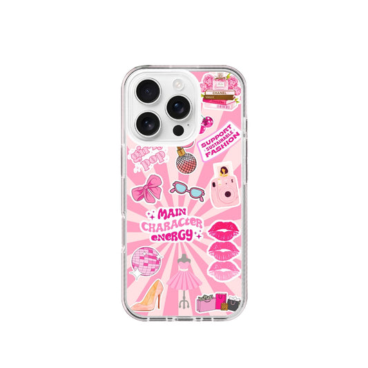 Pink Main Character Energy Fashion Sticker Silicone Case