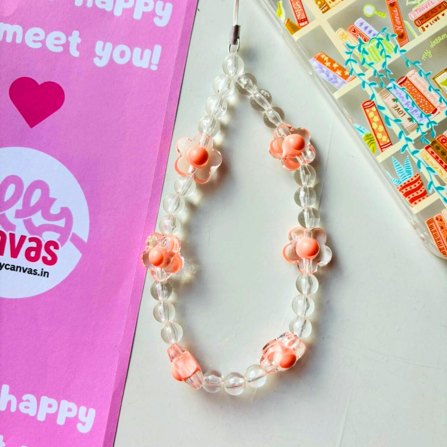 Floral phone charm transparent beads colour