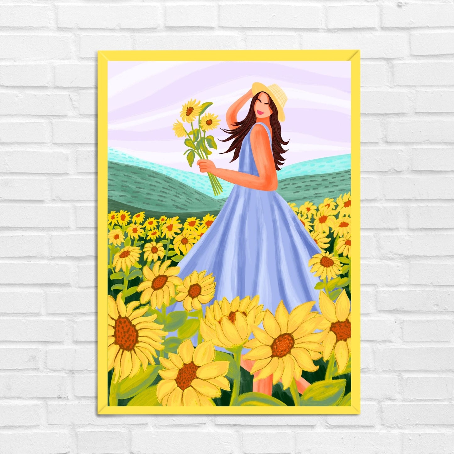 Happy Girl in sunflower field Travel Wall Art