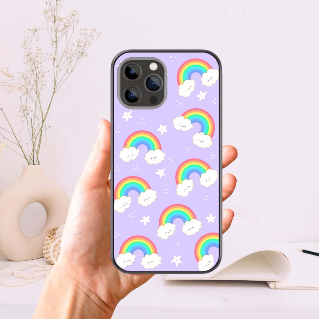 Happy Rainbows Pattern Purple Glass Case