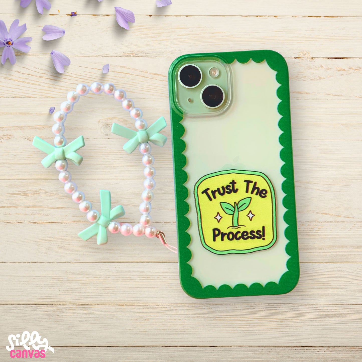 Silicone Clear Case with Green Bow Charm Trust the Process
