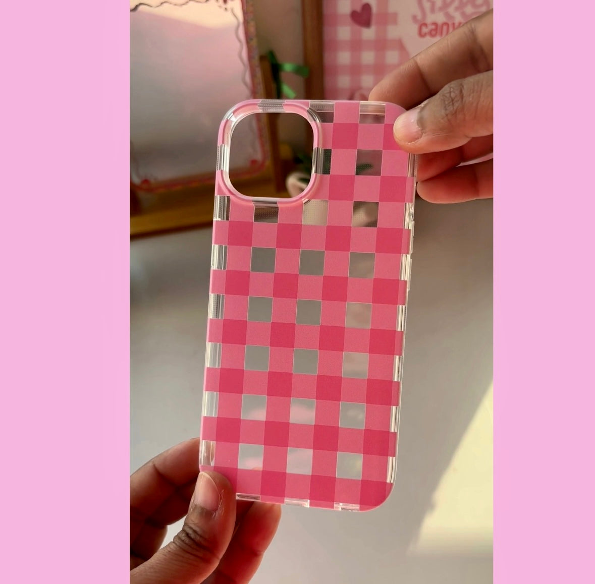 Strawberry Picnic Checks Charm Case - Silicone Clear Case with Charm