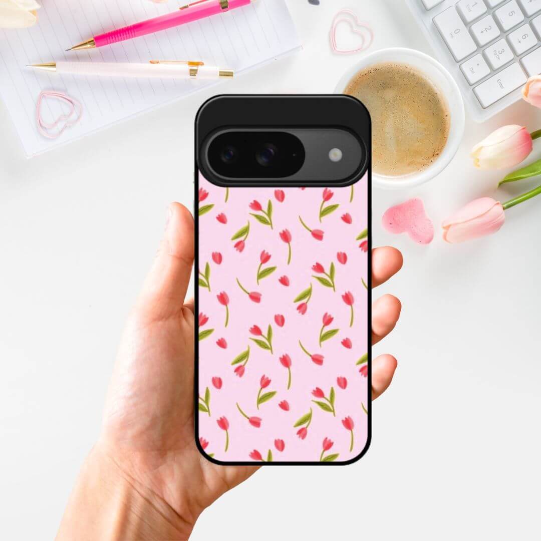 Tulip Pattern Pink Glass Phone Case