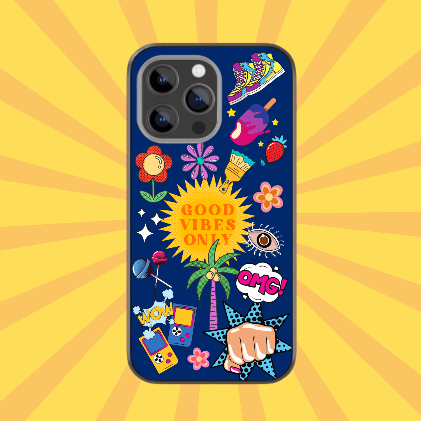 Self Care Glass & Hybrid Matte Phone Case - Pop Art Stickers Good Vibes only