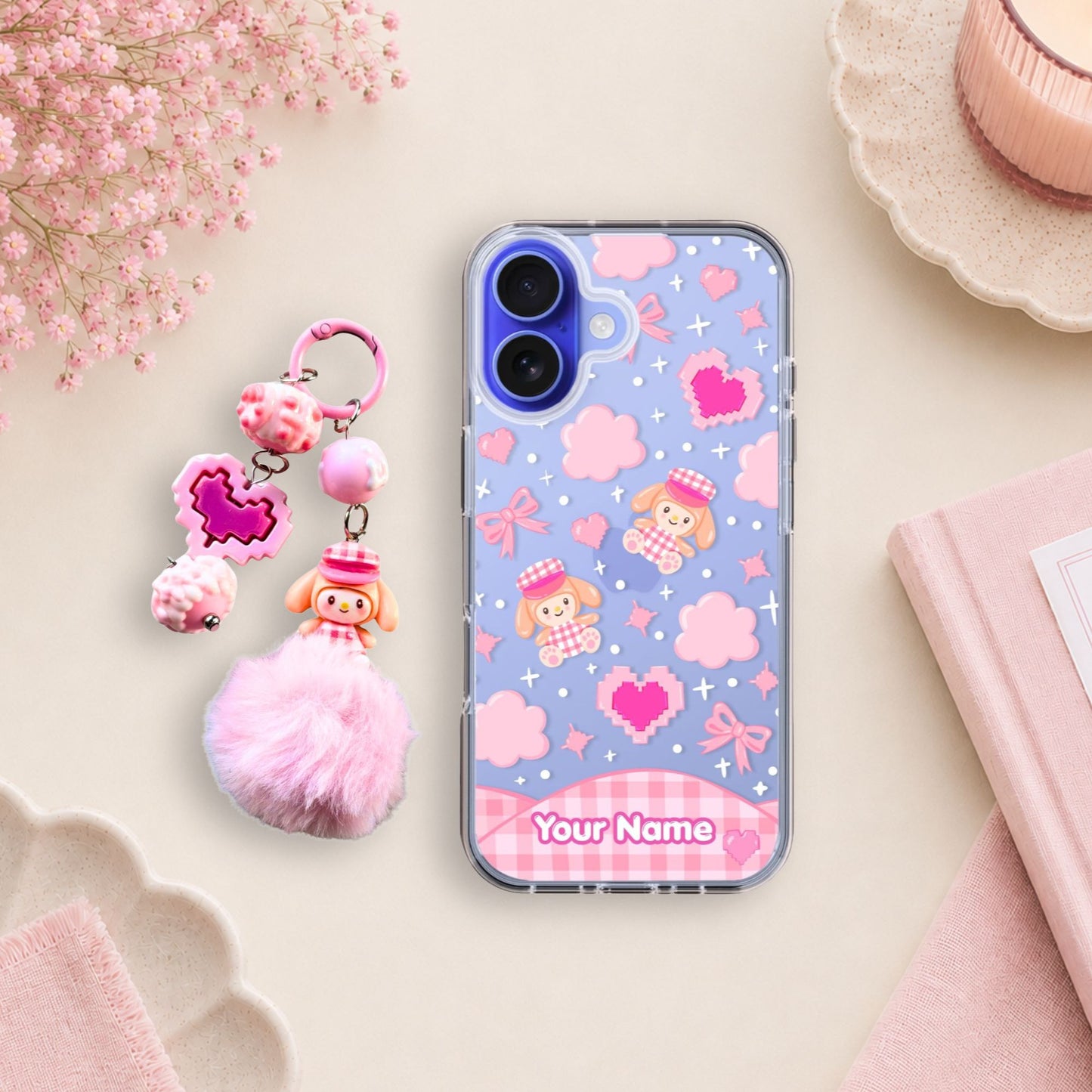 Custom Name Kawaii Melody Clear Silicone Phone Case with Charm