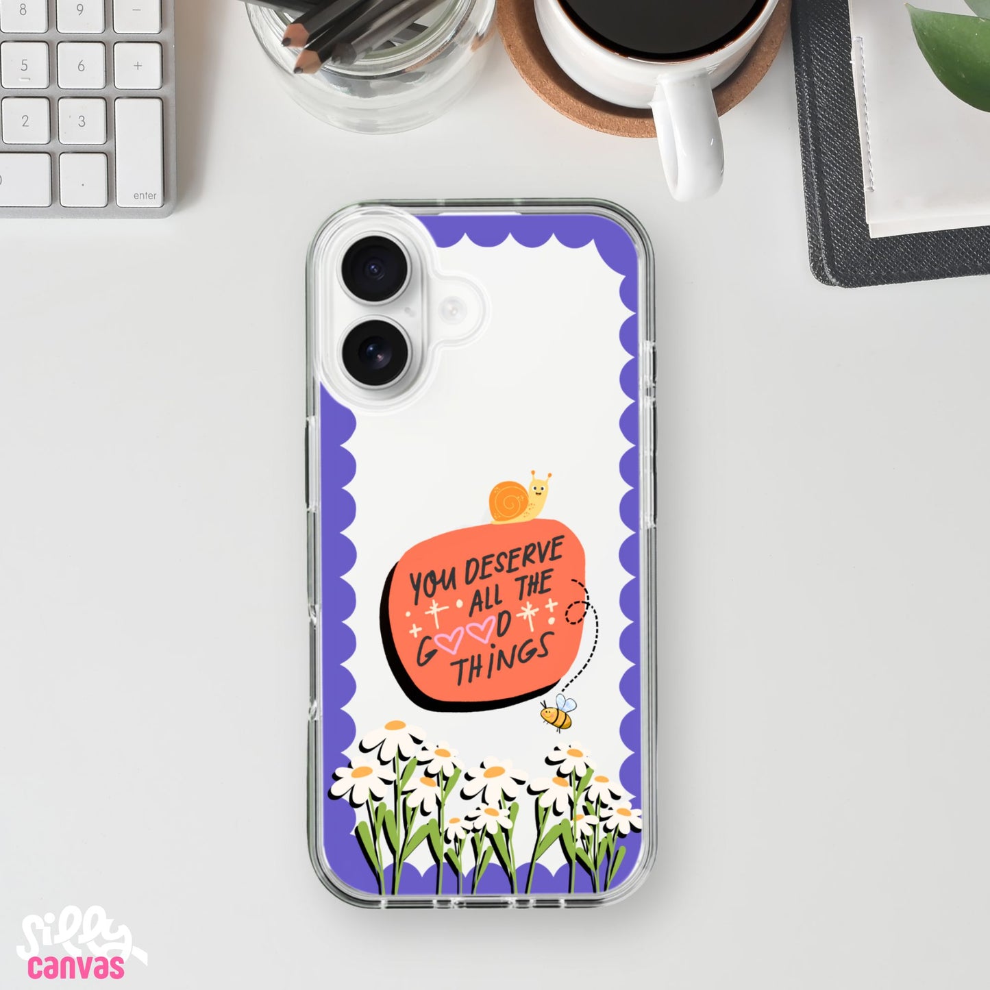 Silicone Clear Case with Purple Lanyard You Deserve Good Things