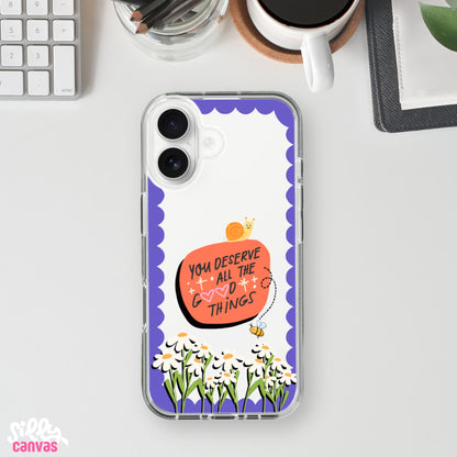 Silicone Clear Case with Purple Lanyard You Deserve Good Things