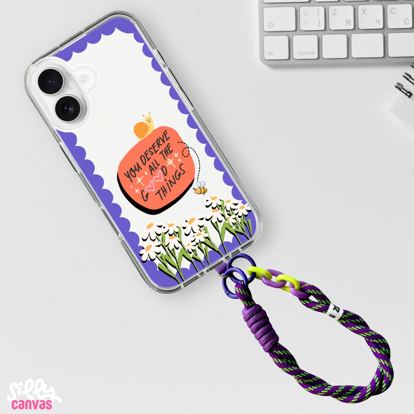 Silicone Clear Case with Purple Lanyard You Deserve Good Things