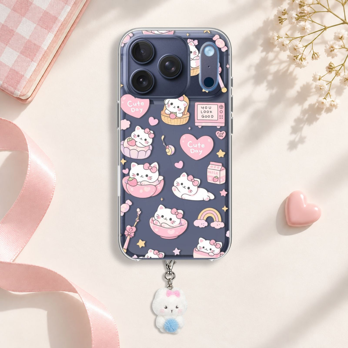 Cute Day Kitten Silicone Case with Cute Charm
