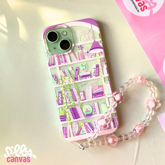 Silicone Clear Case with Pink Charm Booklovers Purple