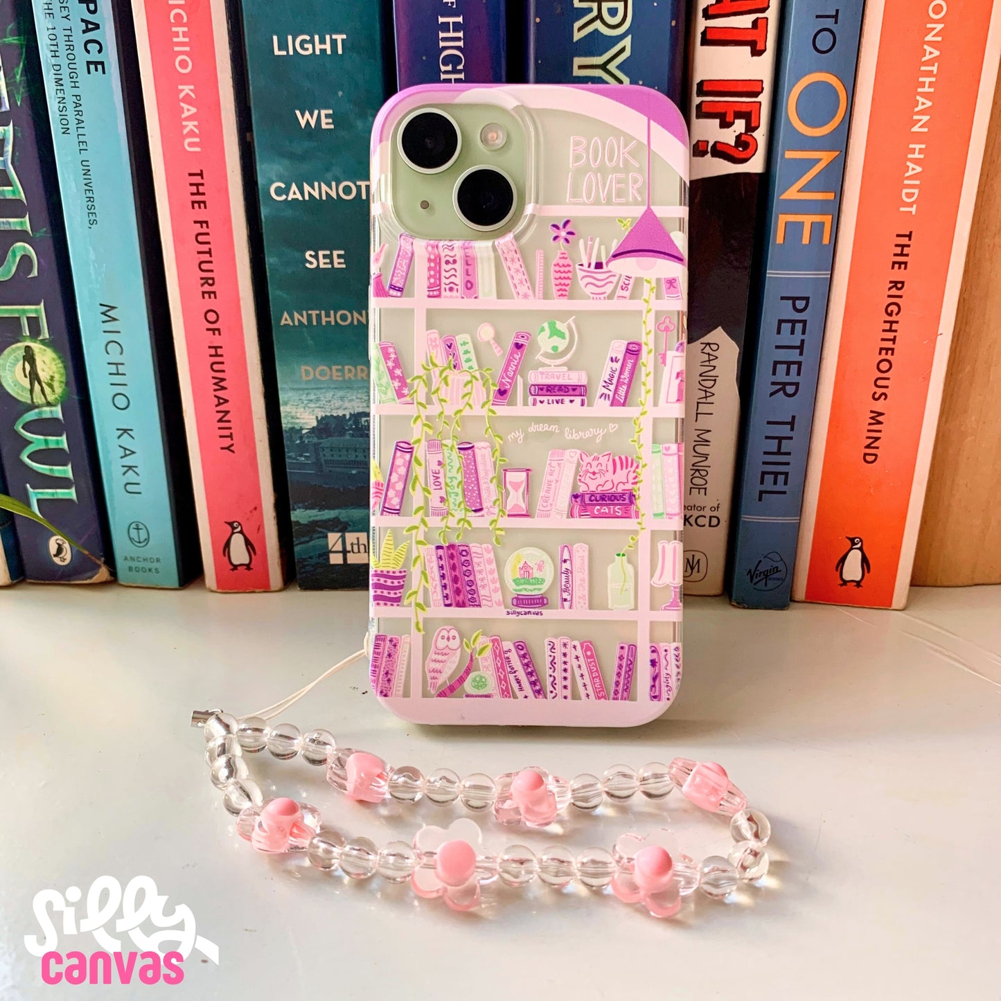 Silicone Clear Case with Pink Charm Booklovers Purple