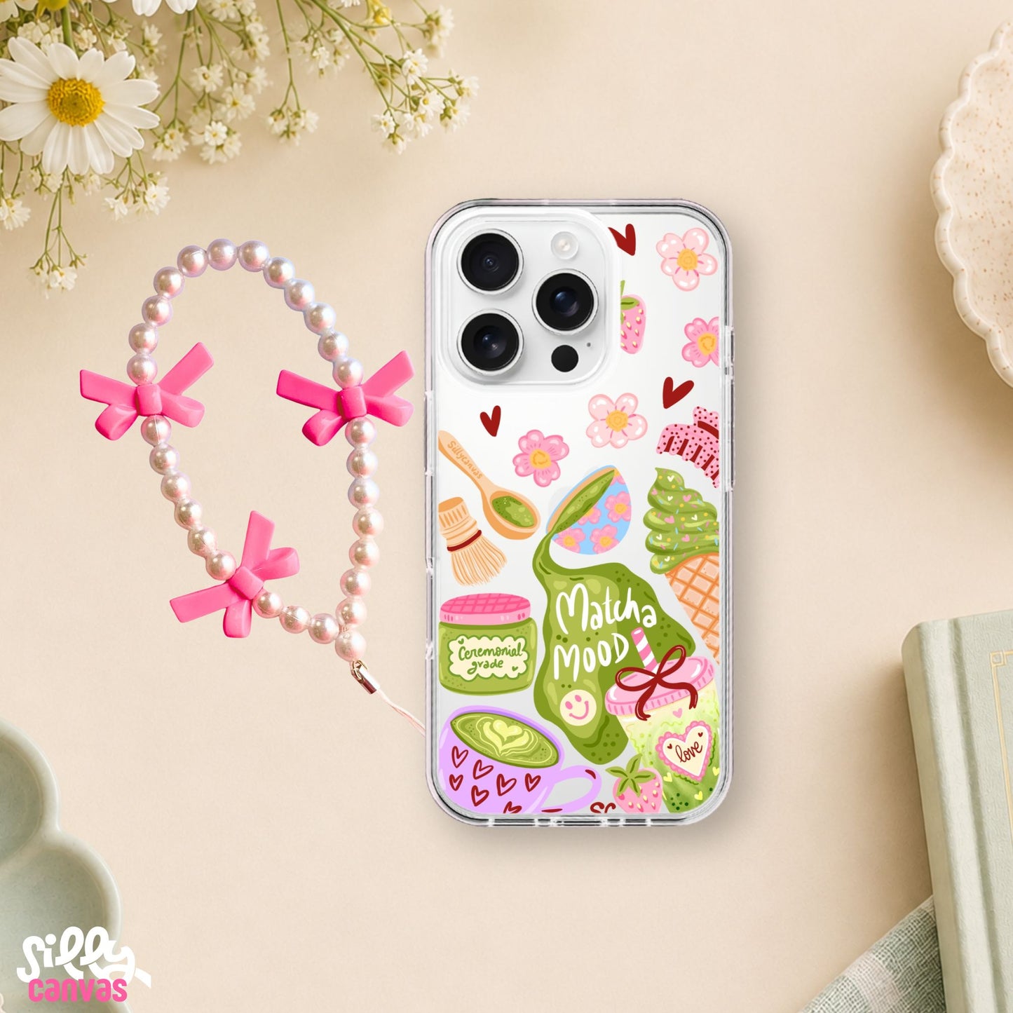 Matcha Mood Clear Silicone Case with Charm