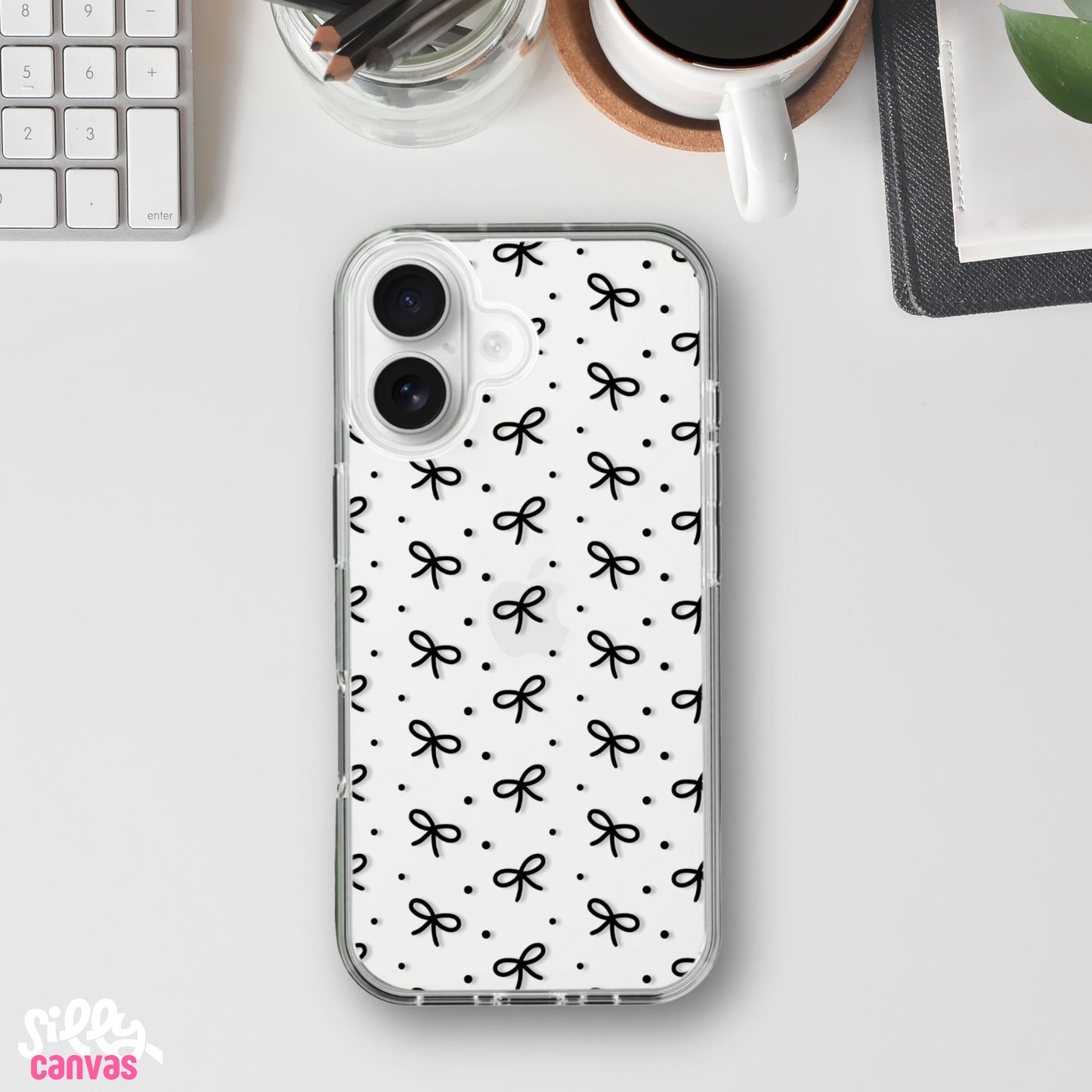 Little Black Bows Charm Case - Silicone Clear Case with Charm