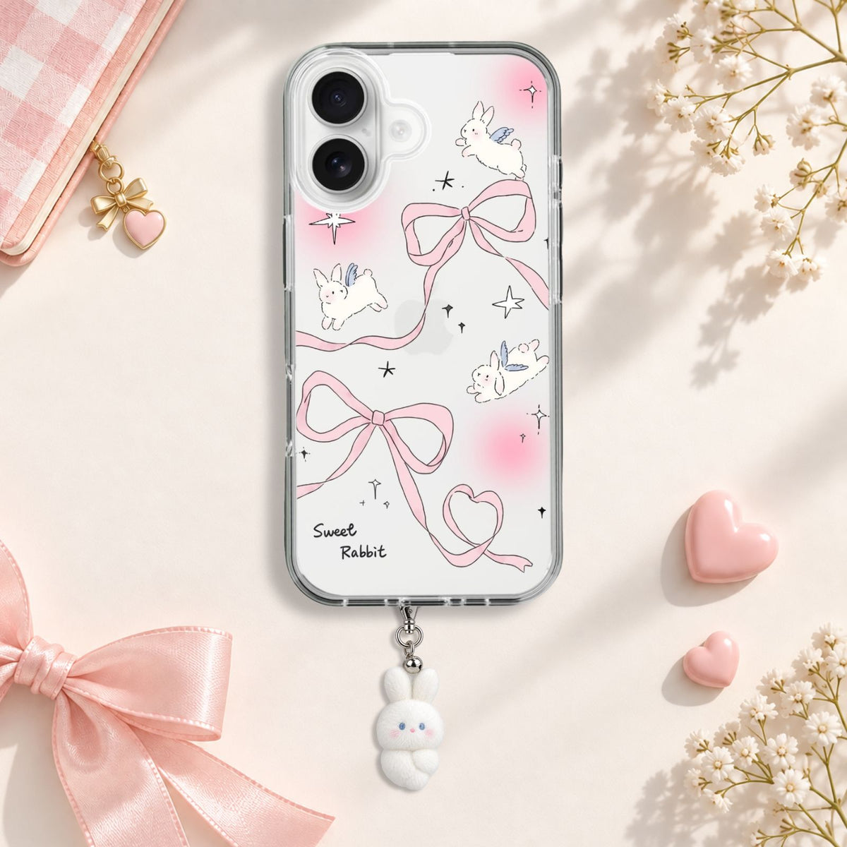 Sweet Rabbit Bow Silicone Case with Cute Charm