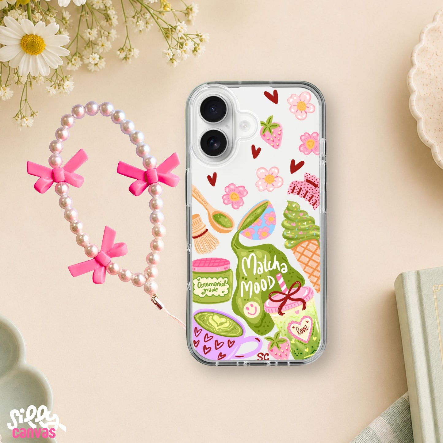 Matcha Mood Clear Silicone Case with Charm