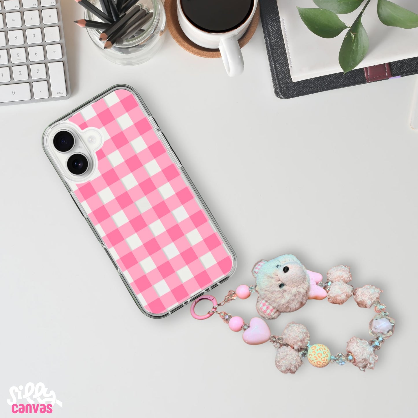 Strawberry Picnic Checks Charm Case - Silicone Clear Case with Charm