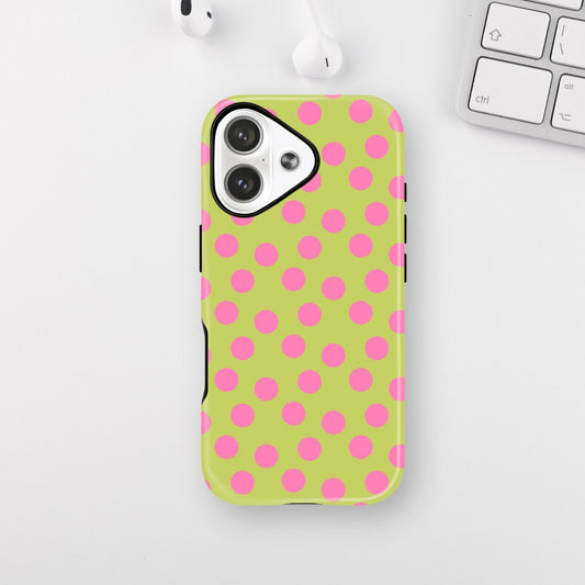 Pink on Green Polka Dots Armour Case