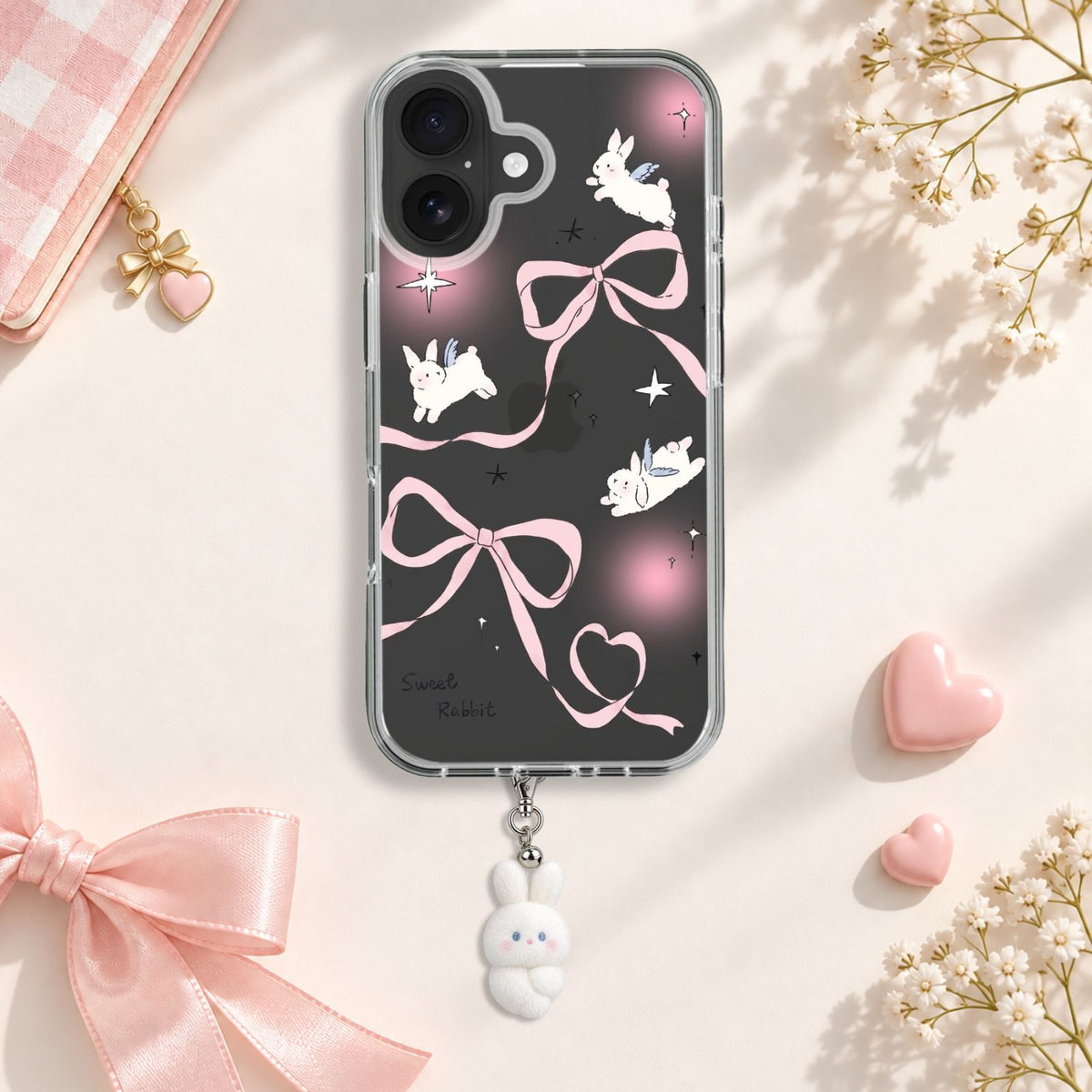 Sweet Rabbit Bow Silicone Case with Cute Charm