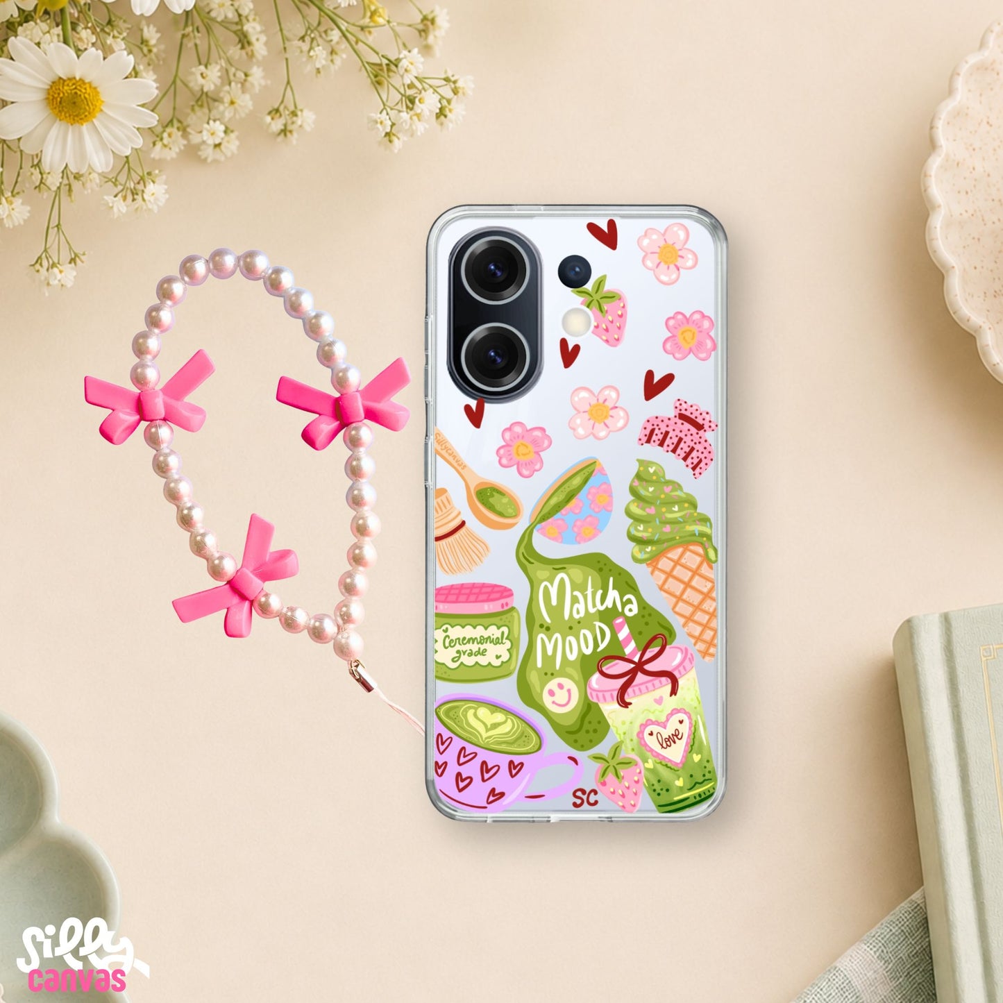 Matcha Mood Clear Silicone Case with Charm