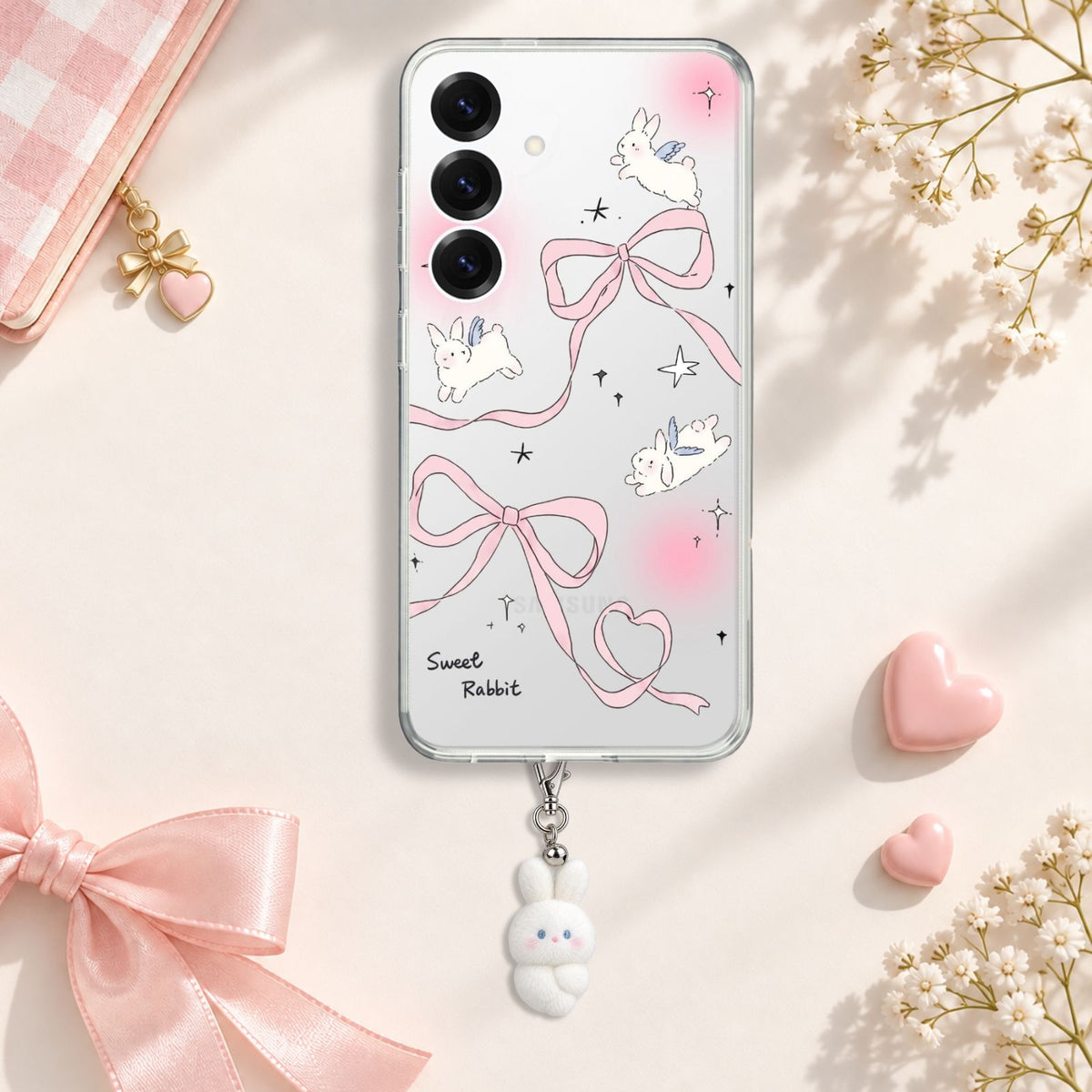 Sweet Rabbit Bow Silicone Case with Cute Charm