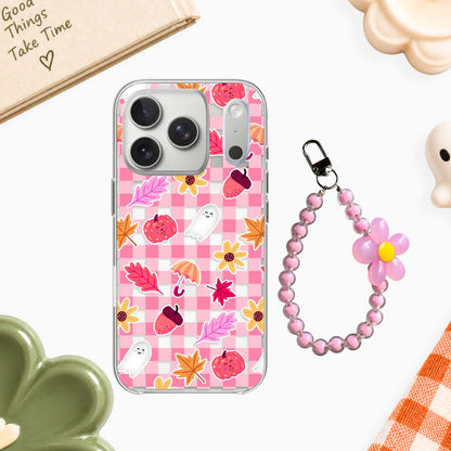 Pink Autumn Gingham Clear Silicone Case with Charm