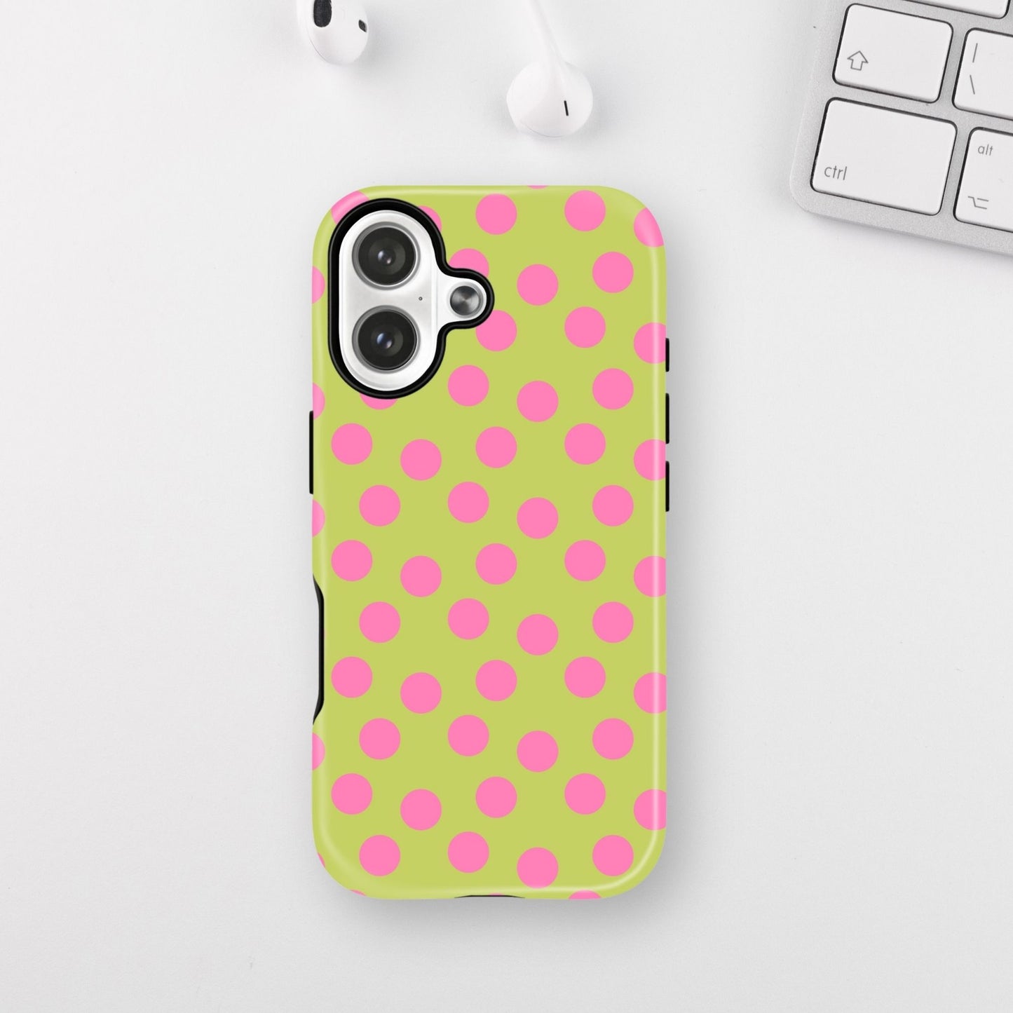Pink on Green Polka Dots Armour Case