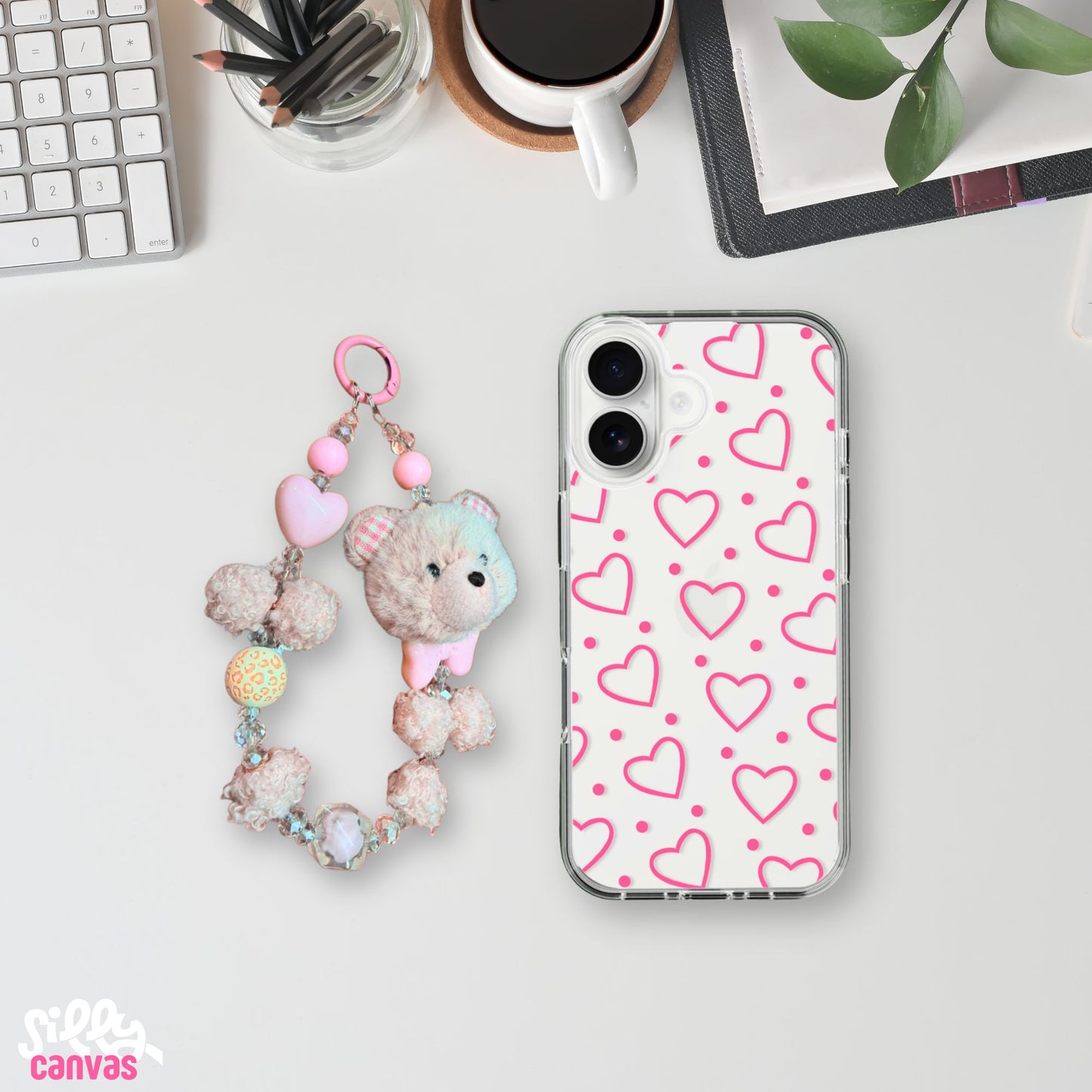 Hearts Charm Case - Silicone Clear Case with Charm