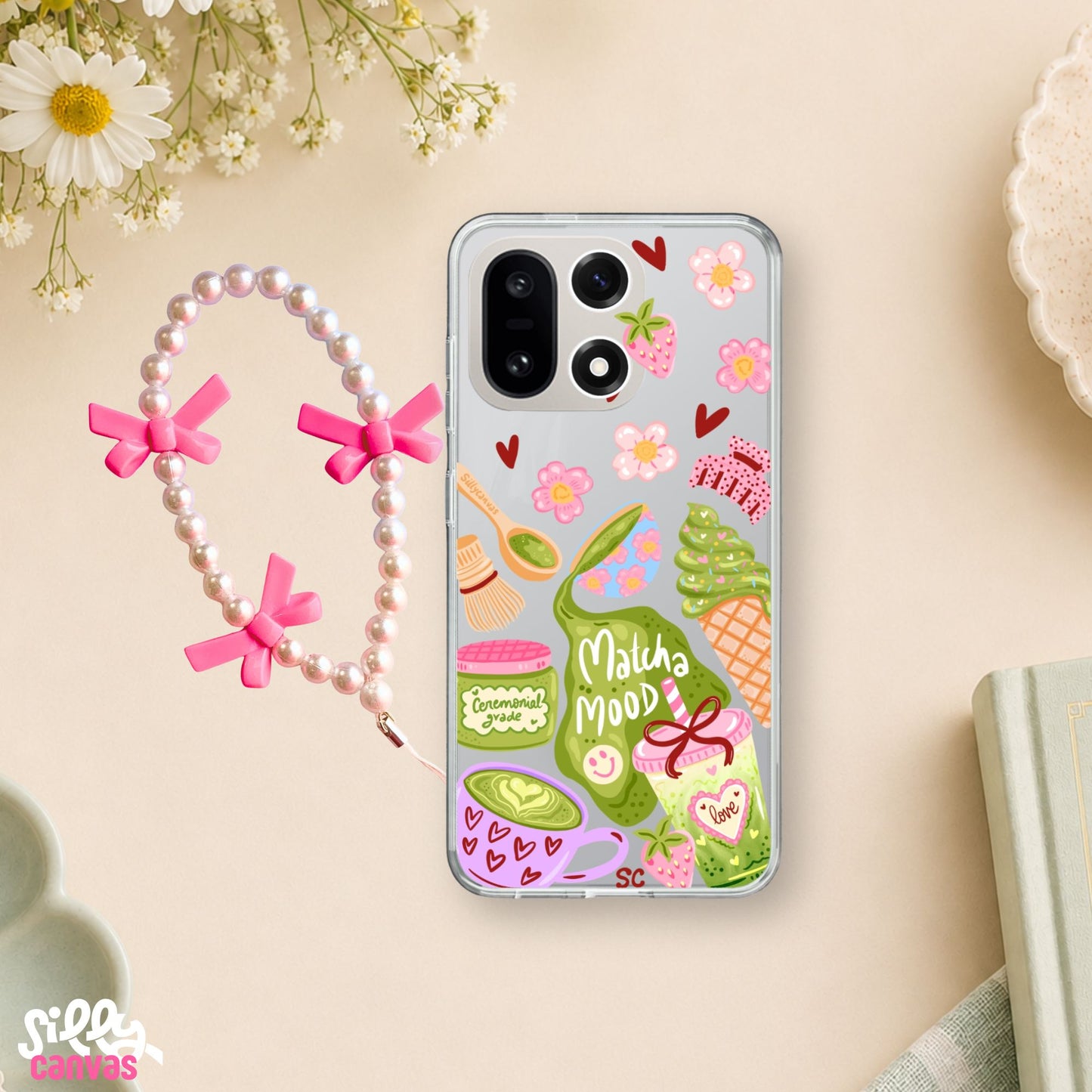 Matcha Mood Clear Silicone Case with Charm