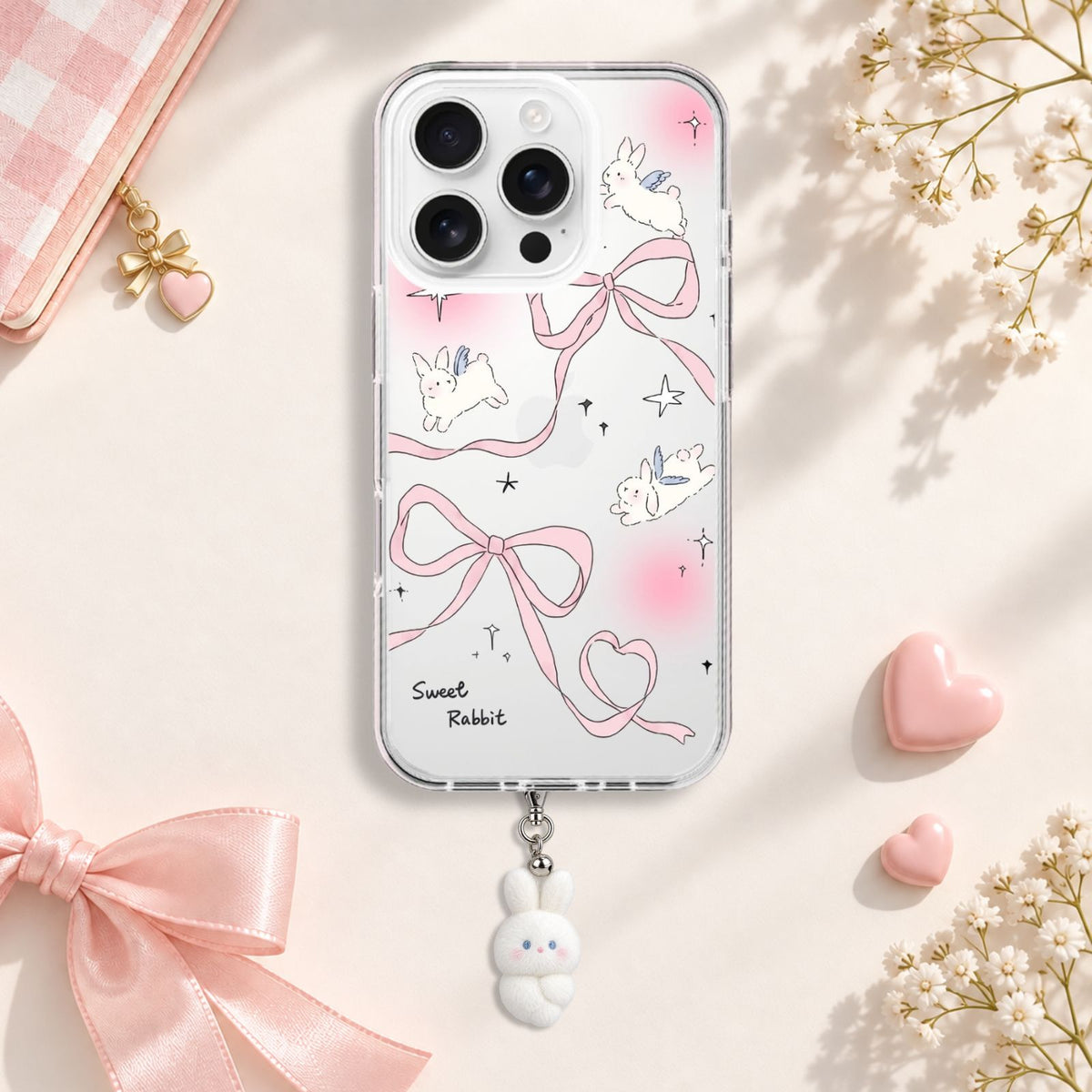 Sweet Rabbit Bow Silicone Case with Cute Charm
