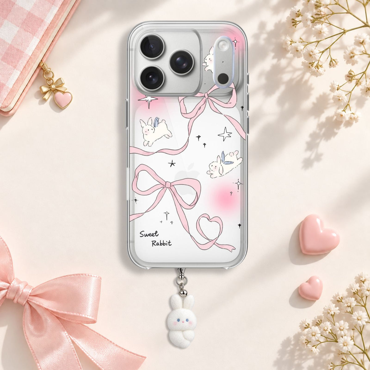 Sweet Rabbit Bow Silicone Case with Cute Charm