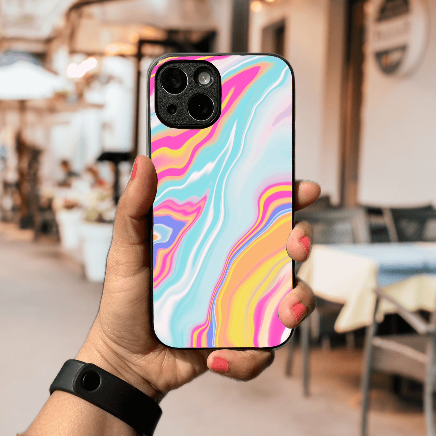 Marble Glass Phone Case Rainbow