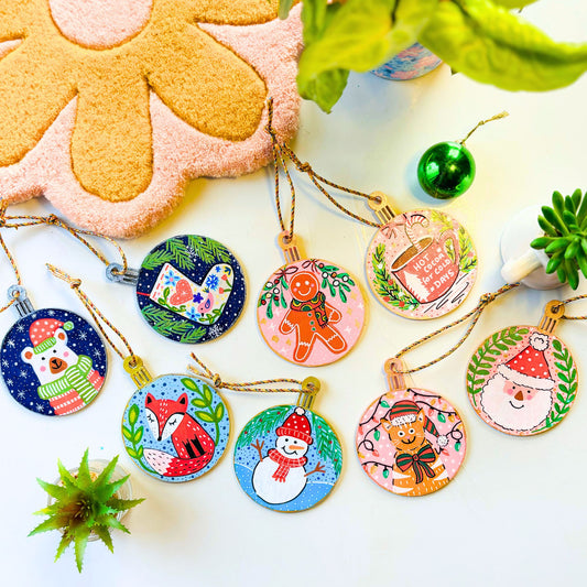 Set of 8 - Hand-painted Christmas Ornaments