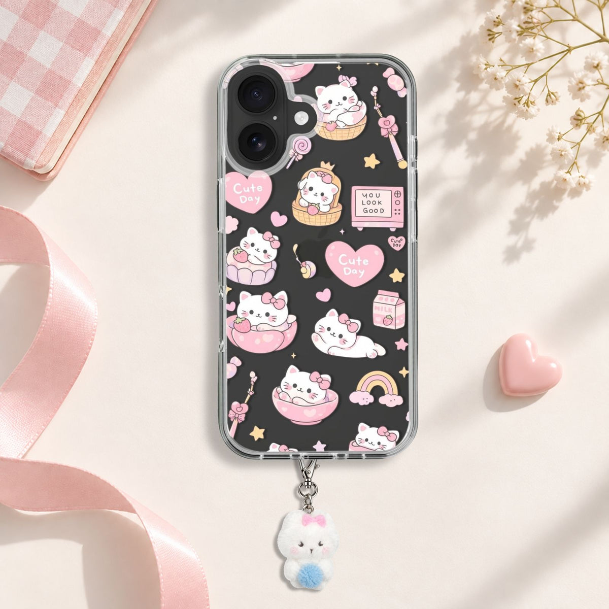 Cute Day Kitten Silicone Case with Cute Charm