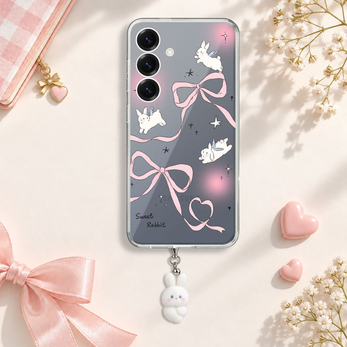 Sweet Rabbit Bow Silicone Case with Cute Charm