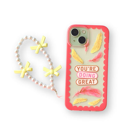 Silicone Clear Case with Yellow Bow Charm You are doing Great