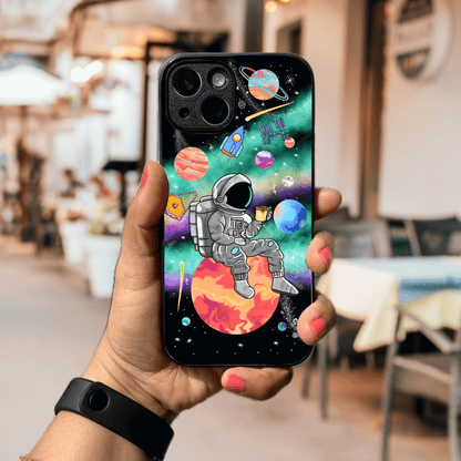 Hand-drawn Glass Phone Case - Coffee in Space
