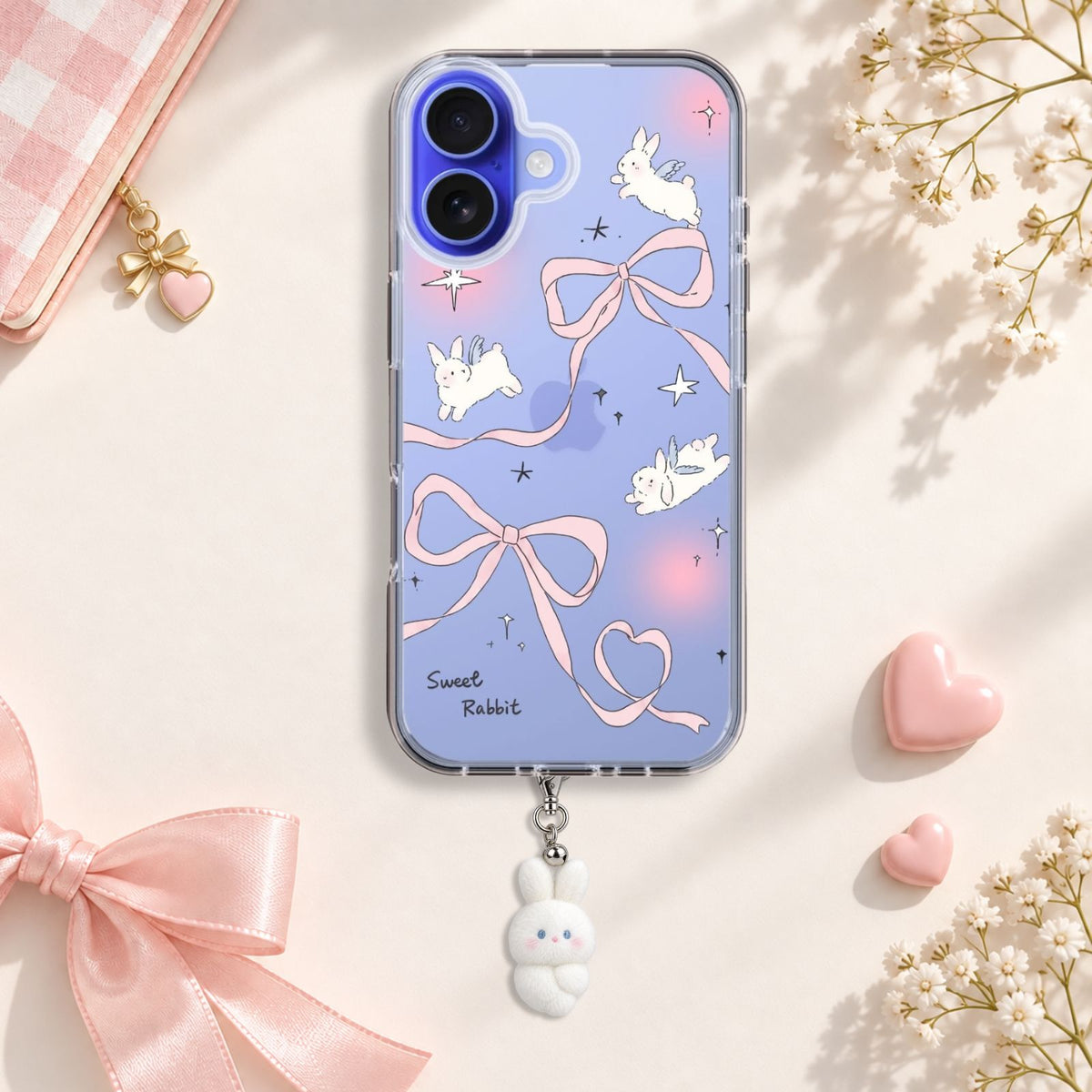 Sweet Rabbit Bow Silicone Case with Cute Charm