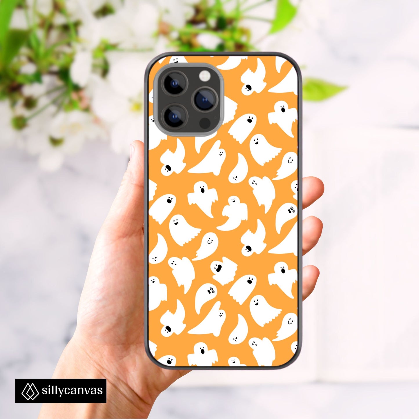 Cute Ghost Pattern Glass Phone Case