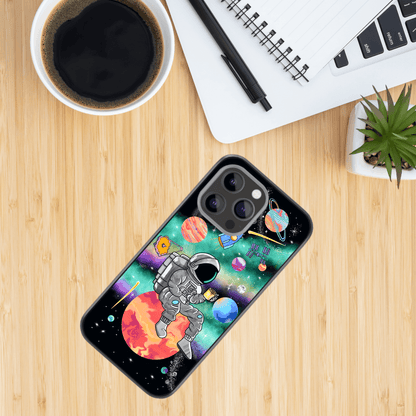 Hand-drawn Glass Phone Case - Coffee in Space