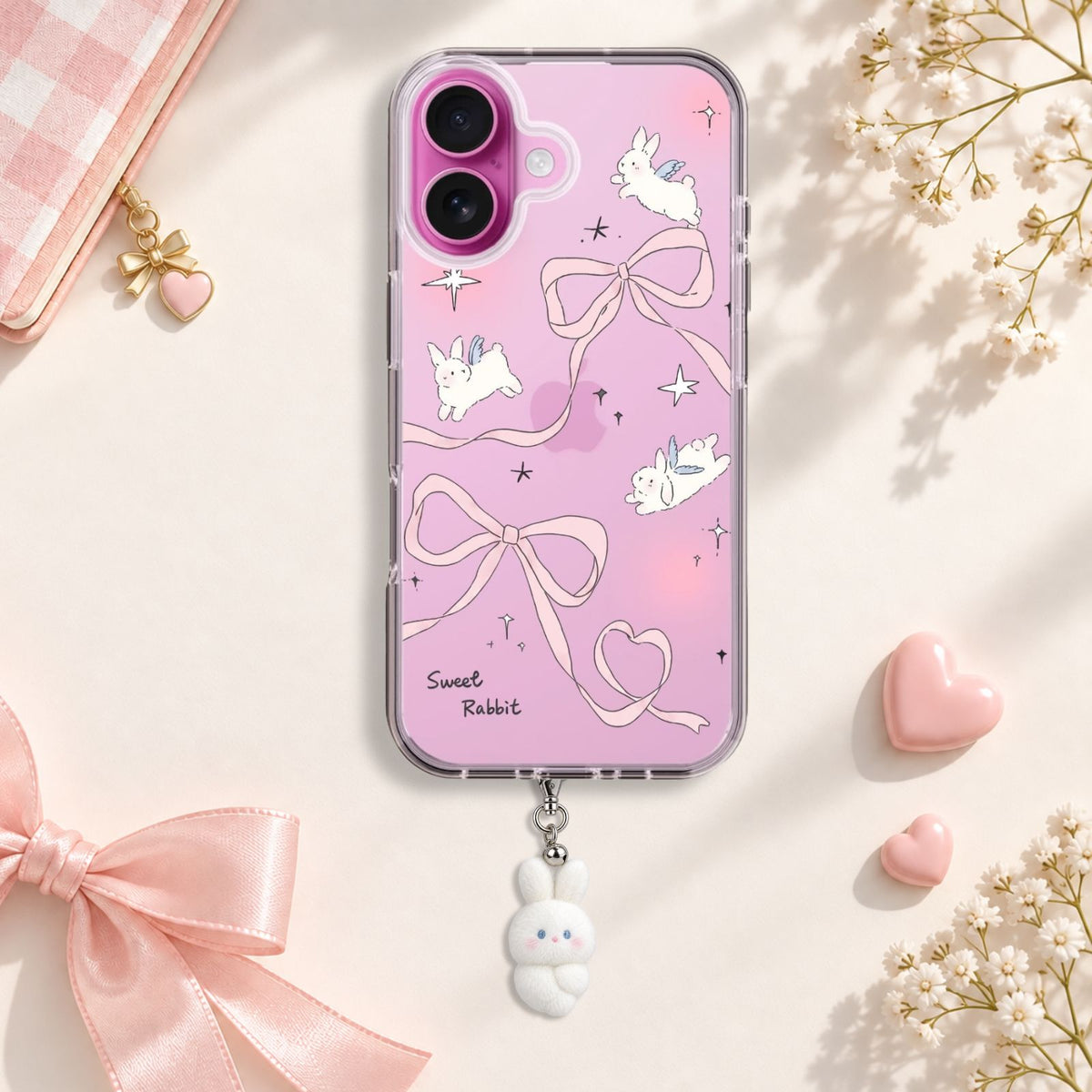 Sweet Rabbit Bow Silicone Case with Cute Charm