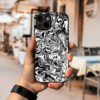 Elegant Marble Glass & Hybrid Matte Phone Case Black