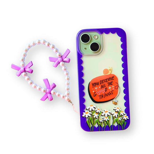 Silicone Clear Case with Purple Bow Charm You Deserve all the Good Things
