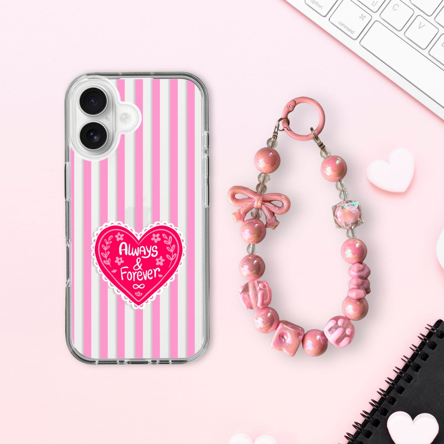 Silicone Clear Case with Pink Charm Always and Forever