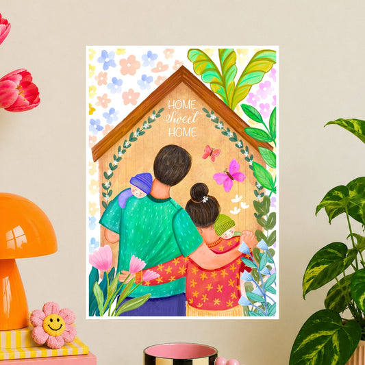 Happy Family of four Home sweet Home Wall Art