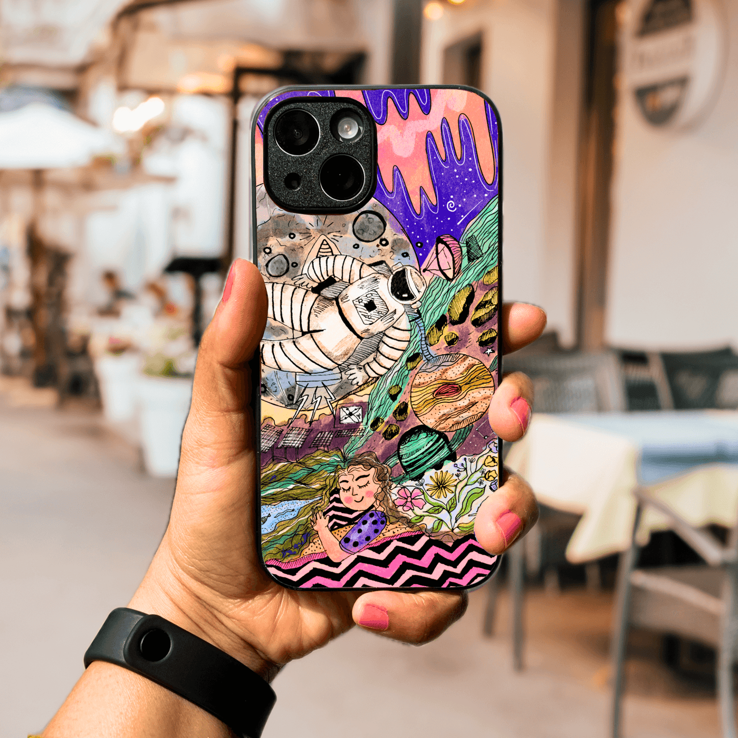 Hand-drawn Glass Phone Case - Space Doodle