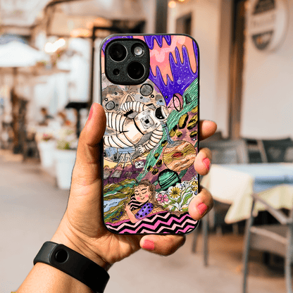 Hand-drawn Glass Phone Case - Space Doodle