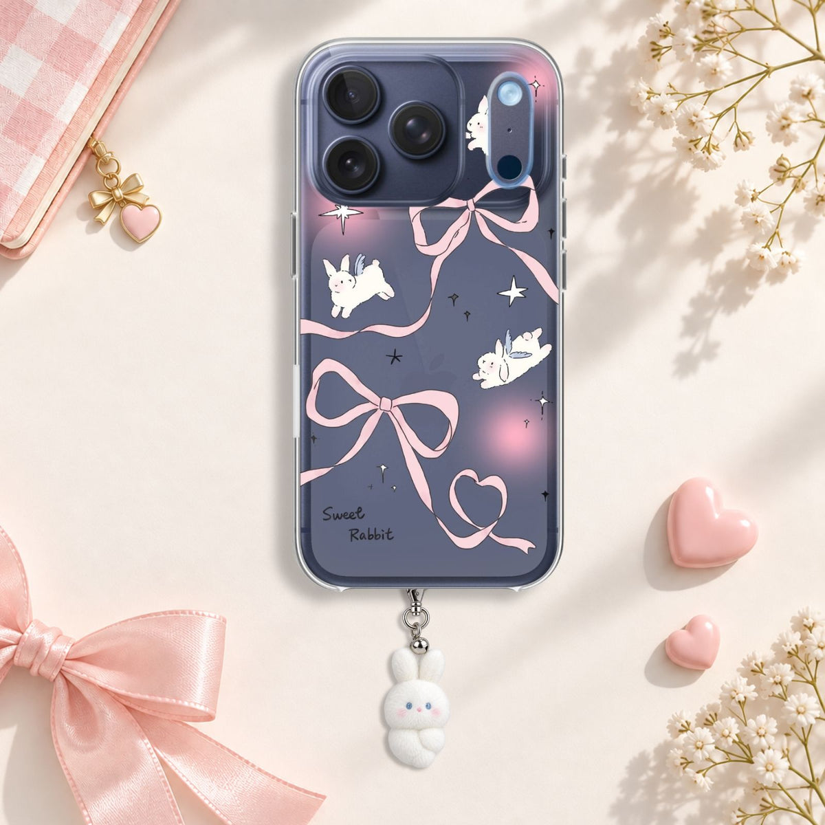 Sweet Rabbit Bow Silicone Case with Cute Charm