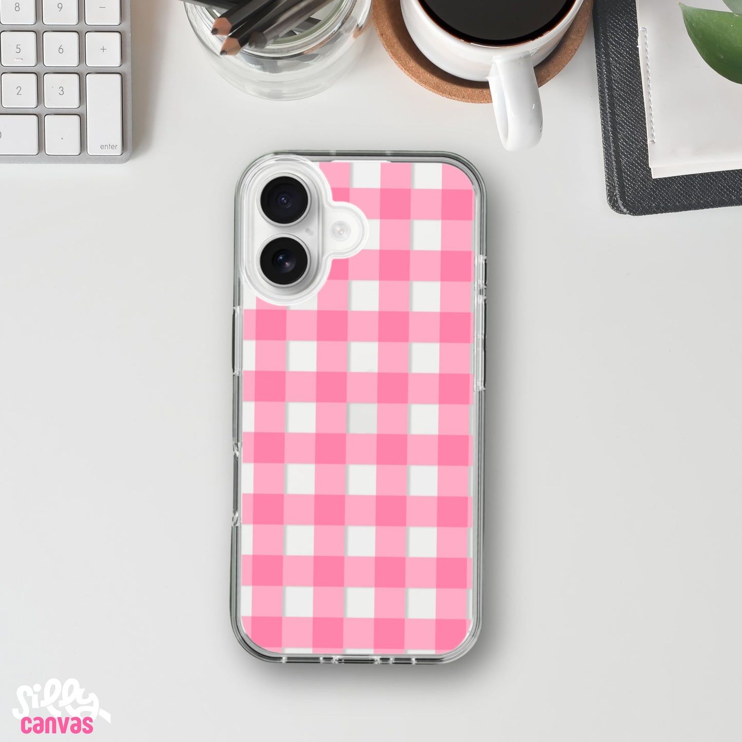 Strawberry Picnic Checks Charm Case - Silicone Clear Case with Charm